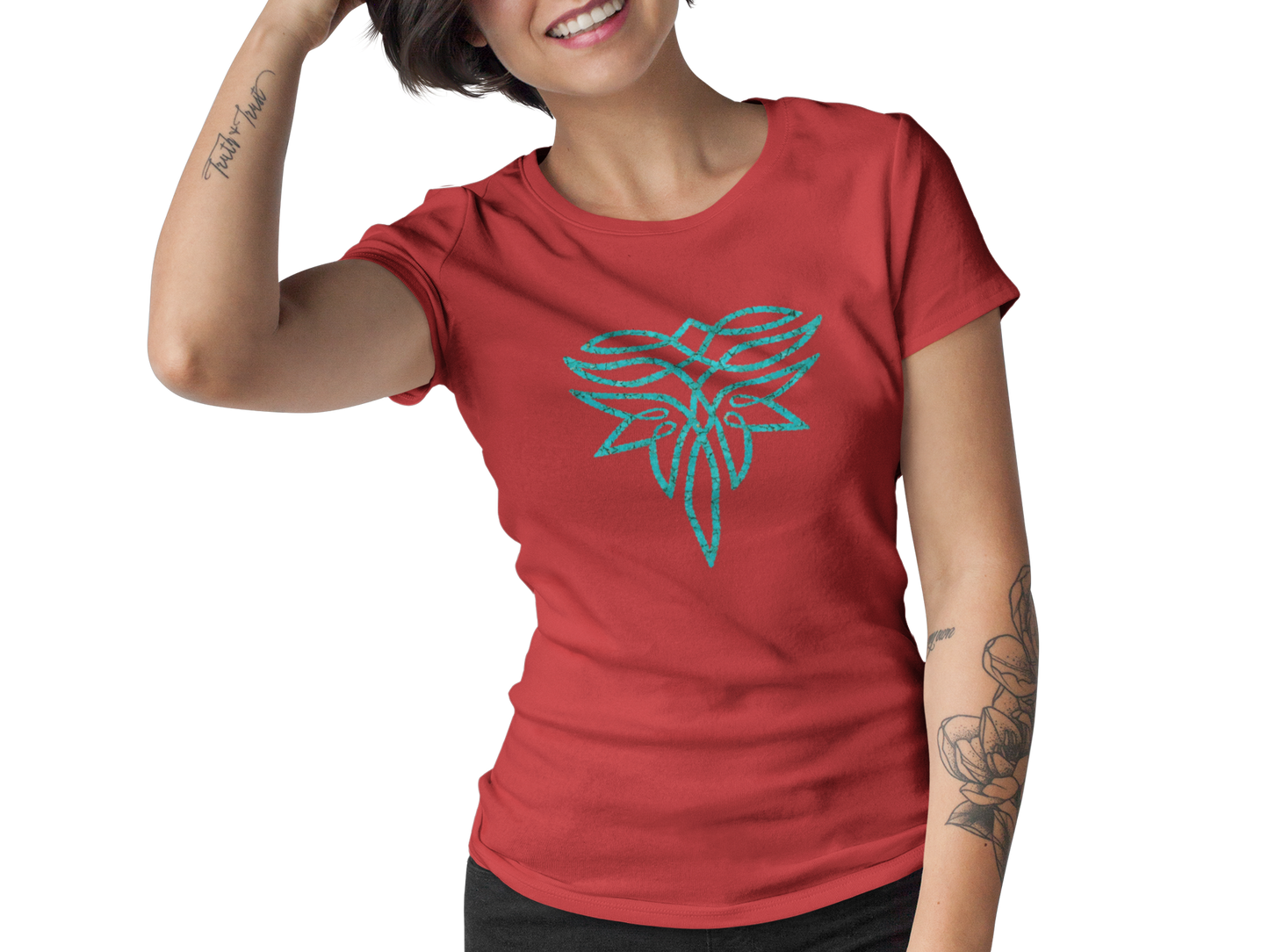 The Bold and Beautiful - Turquoise & Red Boot Stitch Tee