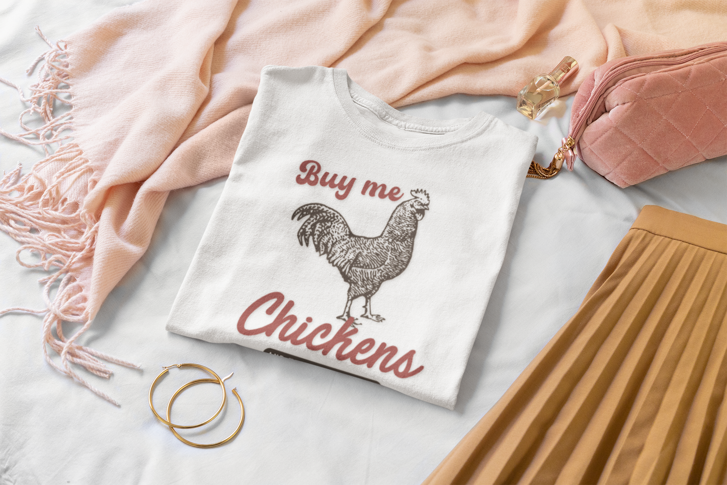 The Way To A Good Woman's Heart.... 'Buy Me Chickens' T- Shirt - Perfect for Egg Dealers, Chicken Lovers, Crazy Chicken Lady, Wives