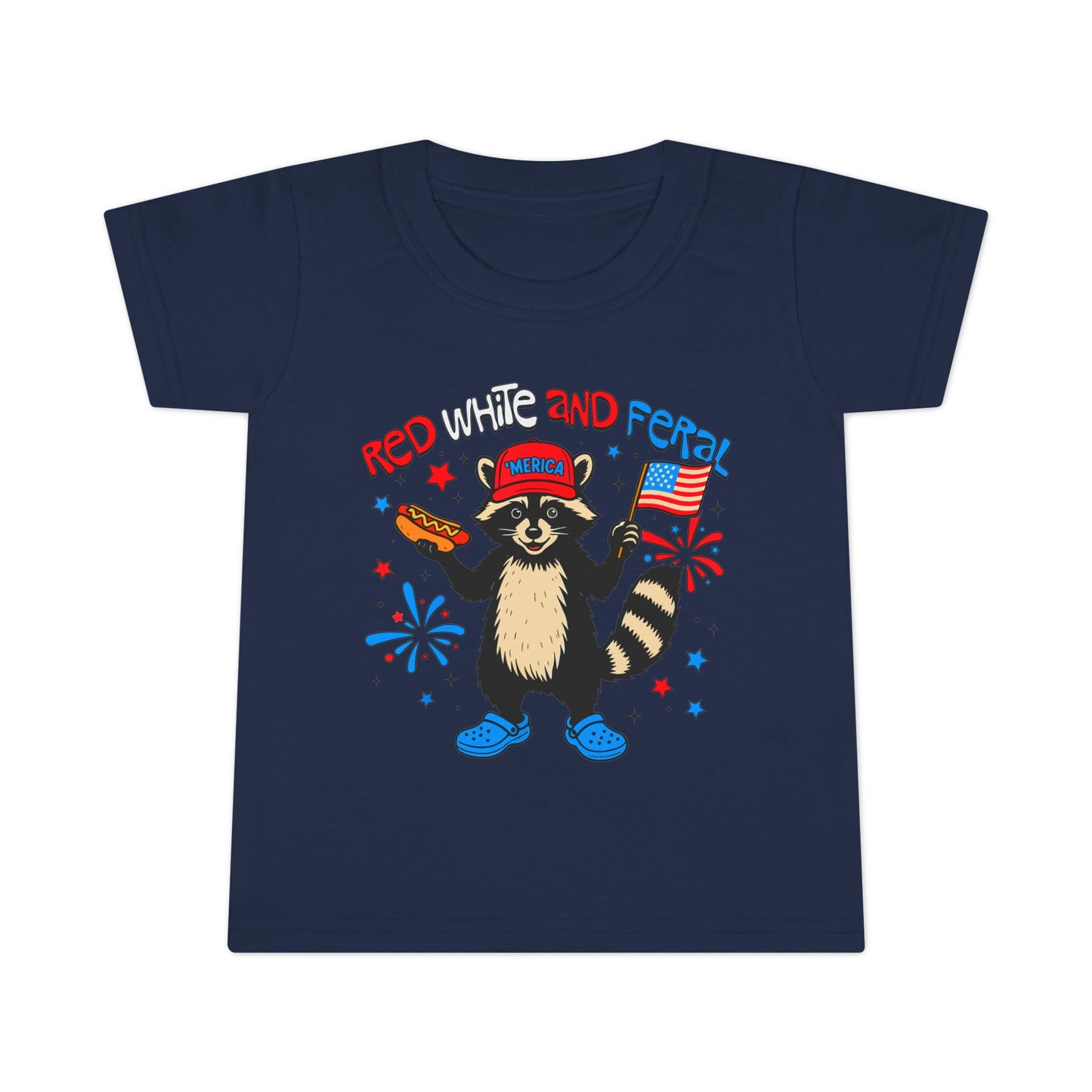Toddler Red White and Feral Fourth of July T-Shirt, Cute Raccoon Tee, Kids Independence Day Top, 4th of July Shirt, Red White and Blue Apparel, Independence Day Fireworks