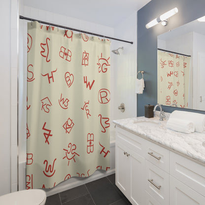 Shower Curtain - Cattle Brand Cream and Red Custom Trendy Western Design