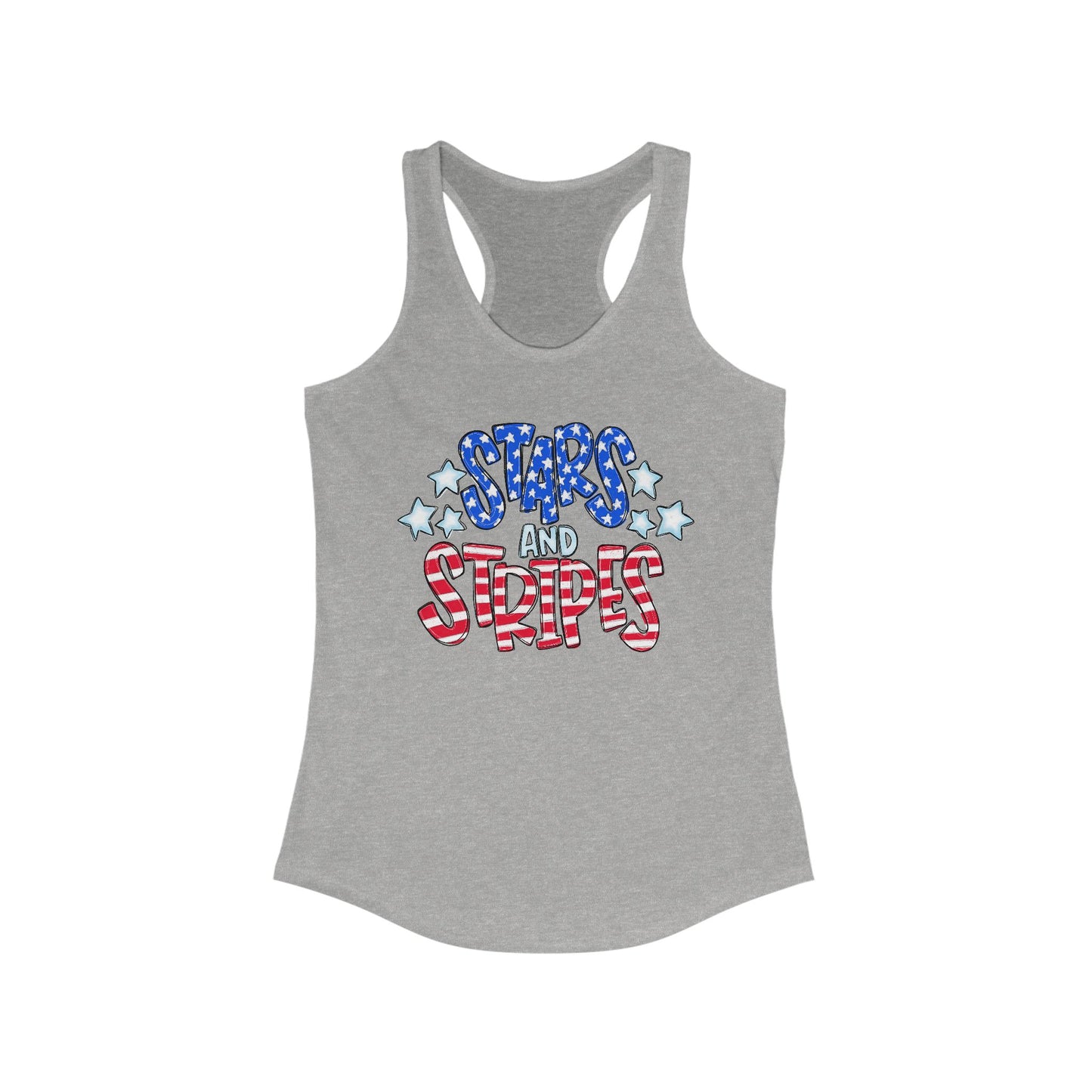 Stars and Stripes Racerback Tank, Patriotic Summer Top, 4th of July Clothing, Independence Day Shirt, Vacation Wear, Festive Activewear Red White and Blue