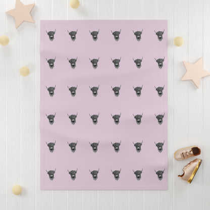 Whimsical Highland Cow Fleece Baby Blanket - Cute Farm Pattern, Nursery Decor, Baby Shower Gift, Swaddle Blanket,  Infant Blanket, Pink Girl