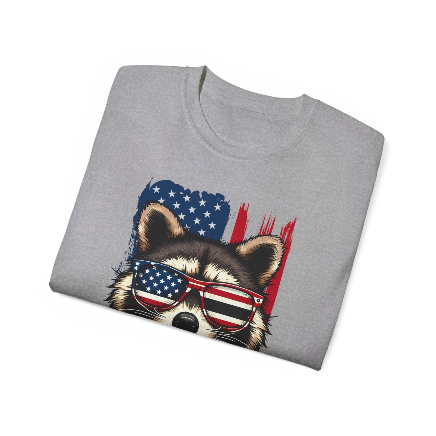 Feral Merica'  Raccoon Tee - Unisex Cotton T-Shirt for 4th of July, Independence Day Tee, Fourth of July, July 4th Tshirt, American Flag, Patriotic Tee
