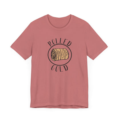 Hay Season Is Here.... Rolled Gold Tee - Fun  Jersey Tee for Farm Wives, Casual Wear, Tractors, Farm Mama, Cattle Feeding, Round Bales, Cattle, Cow