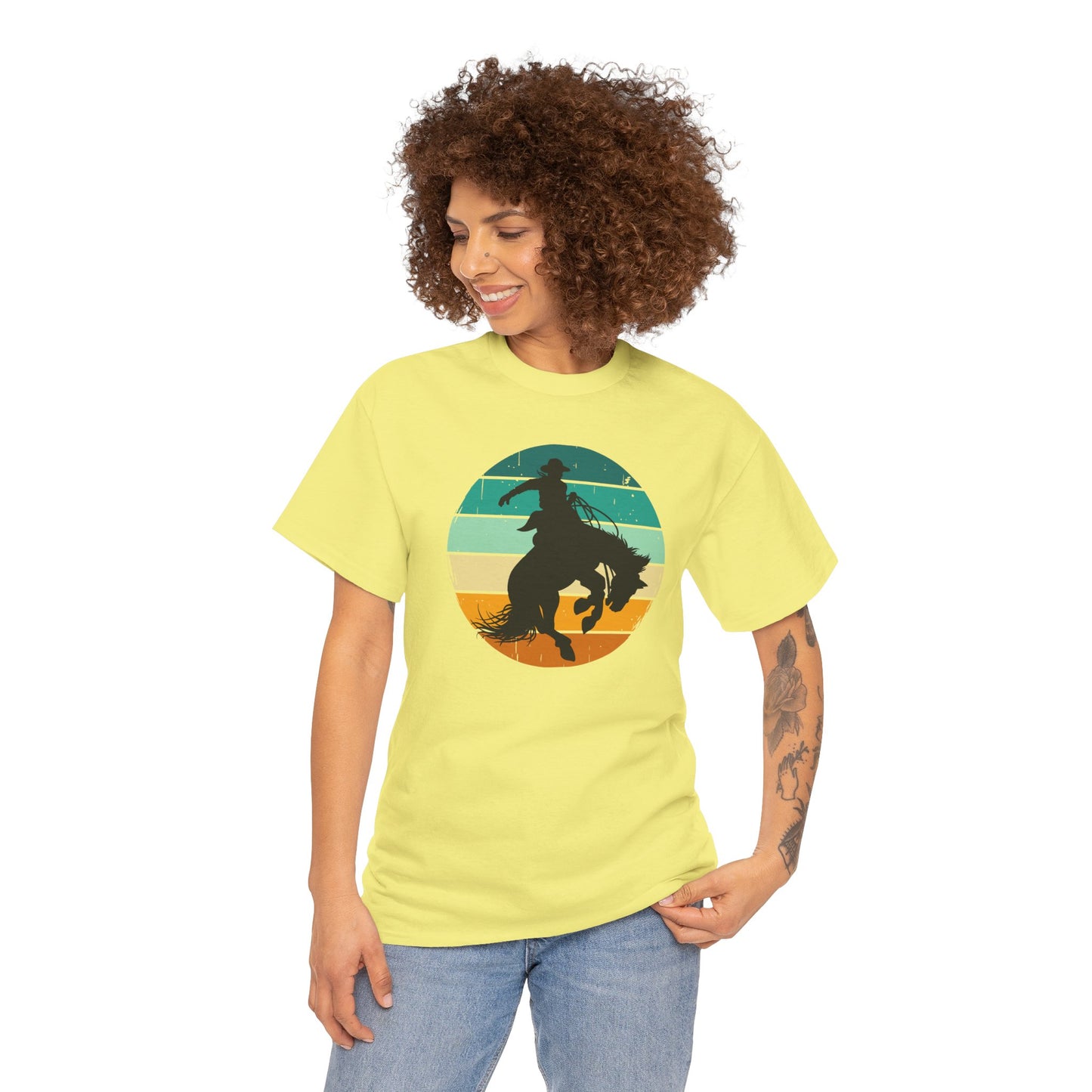 Ride It! Retro Cowboy Unisex Heavy Cotton Tee Rodeo, Honky Tonk,  Concert, County Fair -Great Layering Tee.  8 Great Colors to Choose From