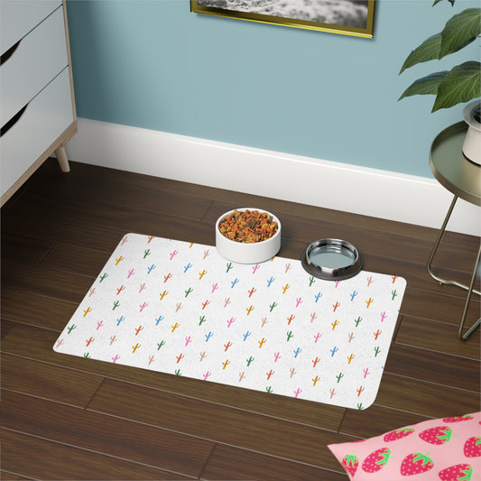 Trendy Western Colorful Cactus Pet Food Mat - Cute Dog Bowl Placemat, Cat Feeding Mat, Pet Accessories for Home, Kitchen Decor, Gift for Pet Lovers Neutral