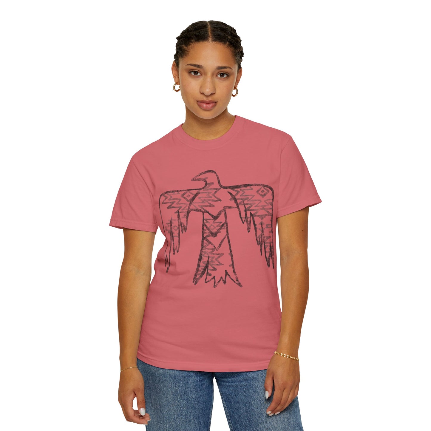 American Indian Thunderbird Grunge Unisex Garment-Dyed T-Shirt with Artistic Design, Casual Wear, Boho Style,  Graphic Tee, Eco-Friendly Fashion, Unique Gift For Her