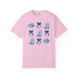 Blue Chinoiserie Cowgirl Collage Top, Cowgirl Bows Blue Toile Bows and Boots Tee, Trendy Blue & White Tshirt, Western T-shirt