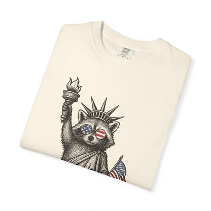 Feral & Free Unisex T-Shirt - Feral Raccoon Design, 4th of July Feral Tee, 4th of July Tshirt, Independence Day, Statue of Liberty Tshirt, Red White and Blue, Fireworks