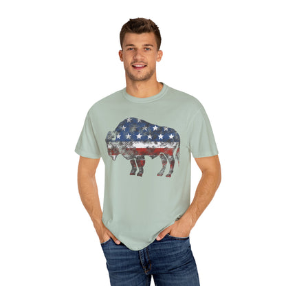 Distressed Graphic American Buffalo T-Shirt, Patriotic Tee, Unisex Graphic Shirt, 4th of July, Red White and Blue, Fourth of July,  Different colors