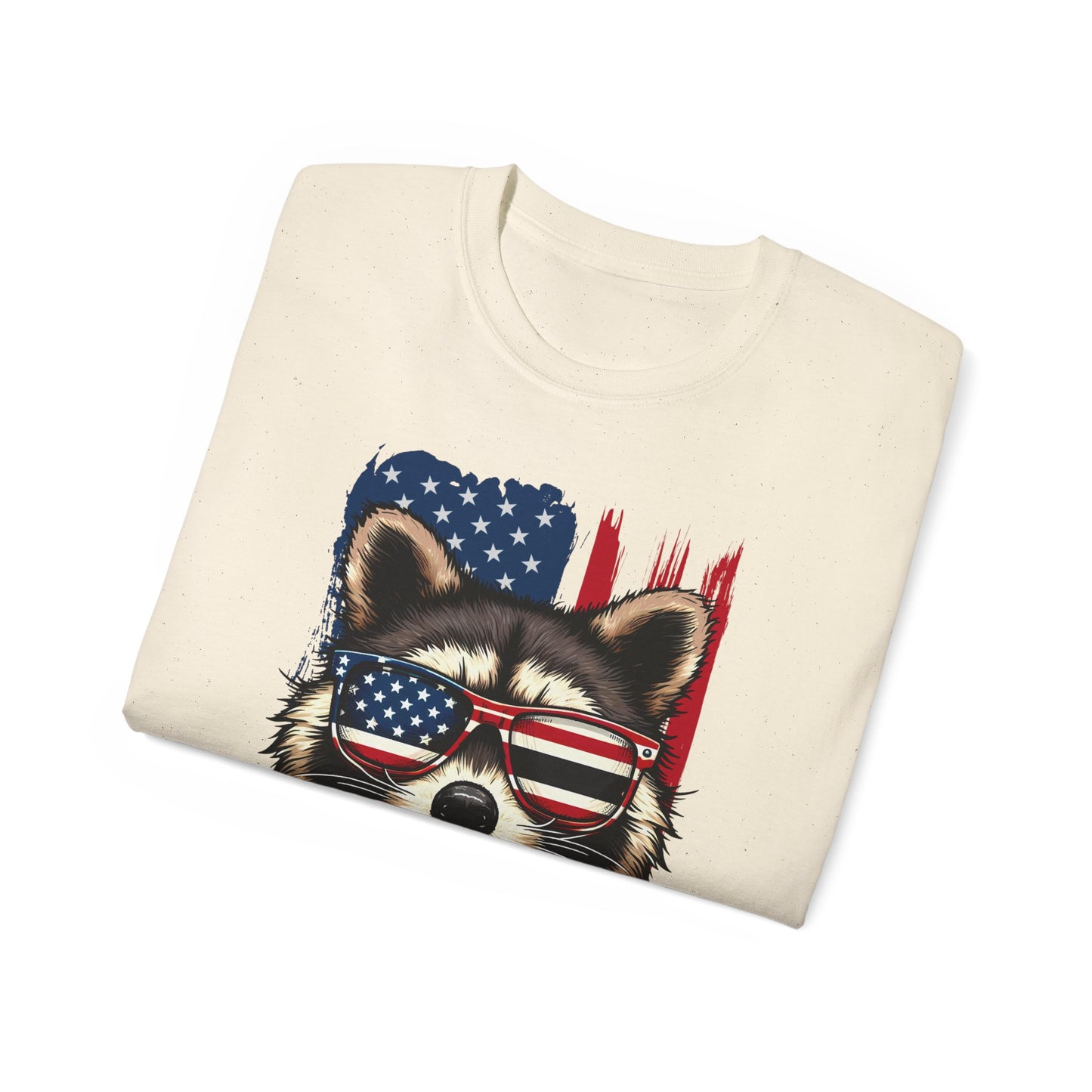Feral Merica'  Raccoon Tee - Unisex Cotton T-Shirt for 4th of July, Independence Day Tee, Fourth of July, July 4th Tshirt, American Flag, Patriotic Tee