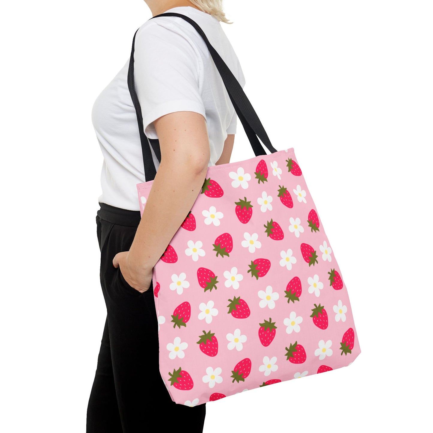 Adorable Strawberry Floral Tote Bag - Perfect for Summer Outings, Farmers' Markets, Festivals, Garage Sales, Grocery, Kids, Lake, River, Pool, Beach Bag