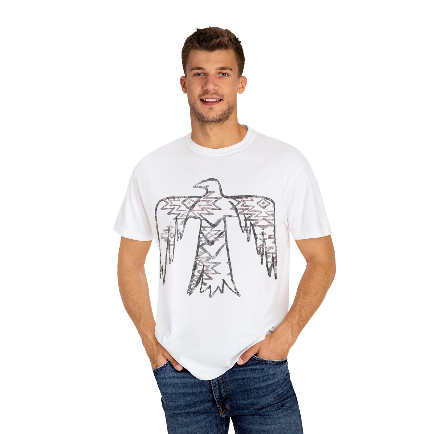 American Indian Thunderbird Grunge Unisex Garment-Dyed T-Shirt with Artistic Design, Casual Wear, Boho Style,  Graphic Tee, Eco-Friendly Fashion, Unique Gift For Her