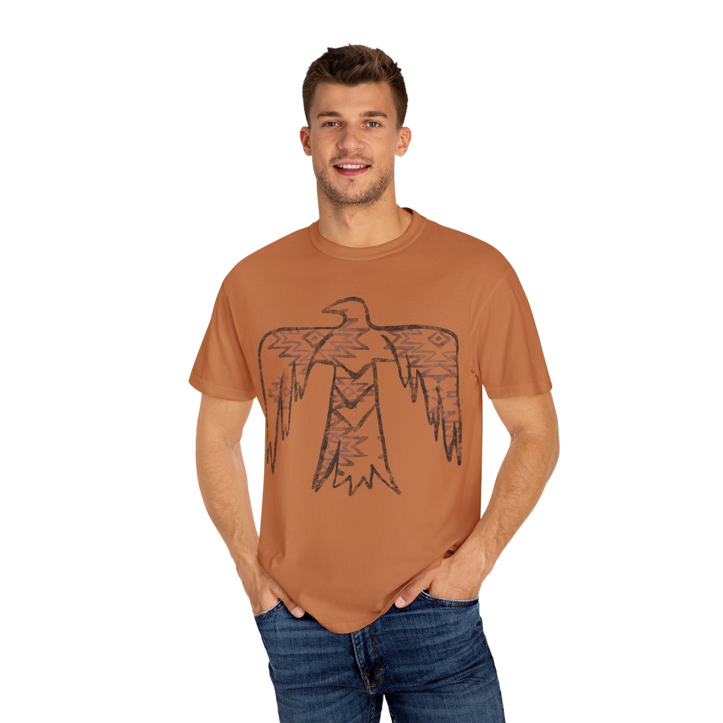 American Indian Thunderbird Grunge Unisex Garment-Dyed T-Shirt with Artistic Design, Casual Wear, Boho Style,  Graphic Tee, Eco-Friendly Fashion, Unique Gift For Her