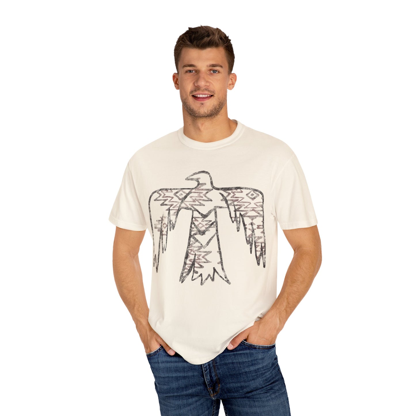 American Indian Thunderbird Grunge Unisex Garment-Dyed T-Shirt with Artistic Design, Casual Wear, Boho Style,  Graphic Tee, Eco-Friendly Fashion, Unique Gift For Her