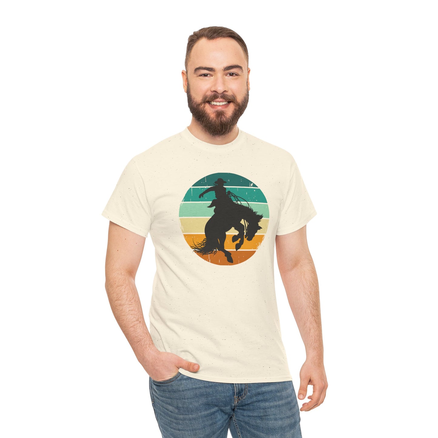 Ride It! Retro Cowboy Unisex Heavy Cotton Tee Rodeo, Honky Tonk,  Concert, County Fair -Great Layering Tee.  8 Great Colors to Choose From