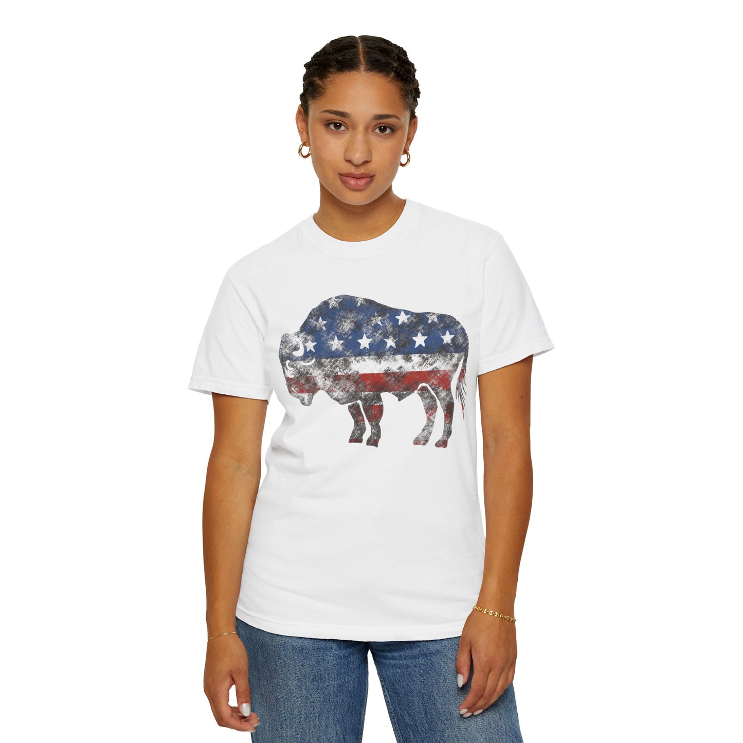 Distressed Graphic American Buffalo T-Shirt, Patriotic Tee, Unisex Graphic Shirt, 4th of July, Red White and Blue, Fourth of July,  Different colors