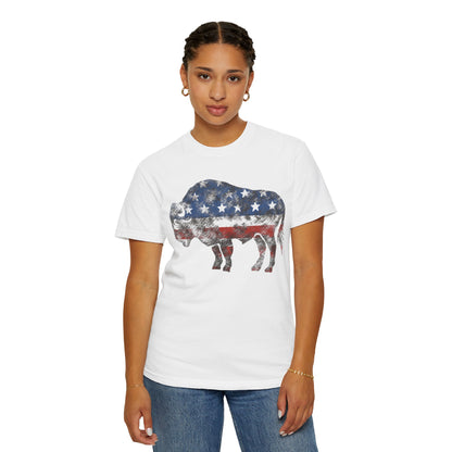 Distressed Graphic American Buffalo T-Shirt, Patriotic Tee, Unisex Graphic Shirt, 4th of July, Red White and Blue, Fourth of July,  Different colors