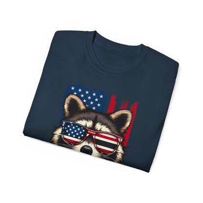 Feral Merica'  Raccoon Tee - Unisex Cotton T-Shirt for 4th of July, Independence Day Tee, Fourth of July, July 4th Tshirt, American Flag, Patriotic Tee