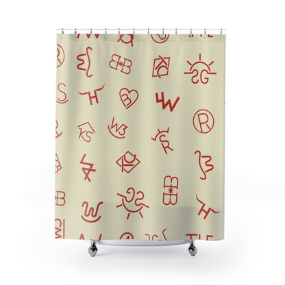 Shower Curtain - Cattle Brand Cream and Red Custom Trendy Western Design