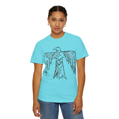 American Indian Thunderbird Grunge Unisex Garment-Dyed T-Shirt with Artistic Design, Casual Wear, Boho Style,  Graphic Tee, Eco-Friendly Fashion, Unique Gift For Her