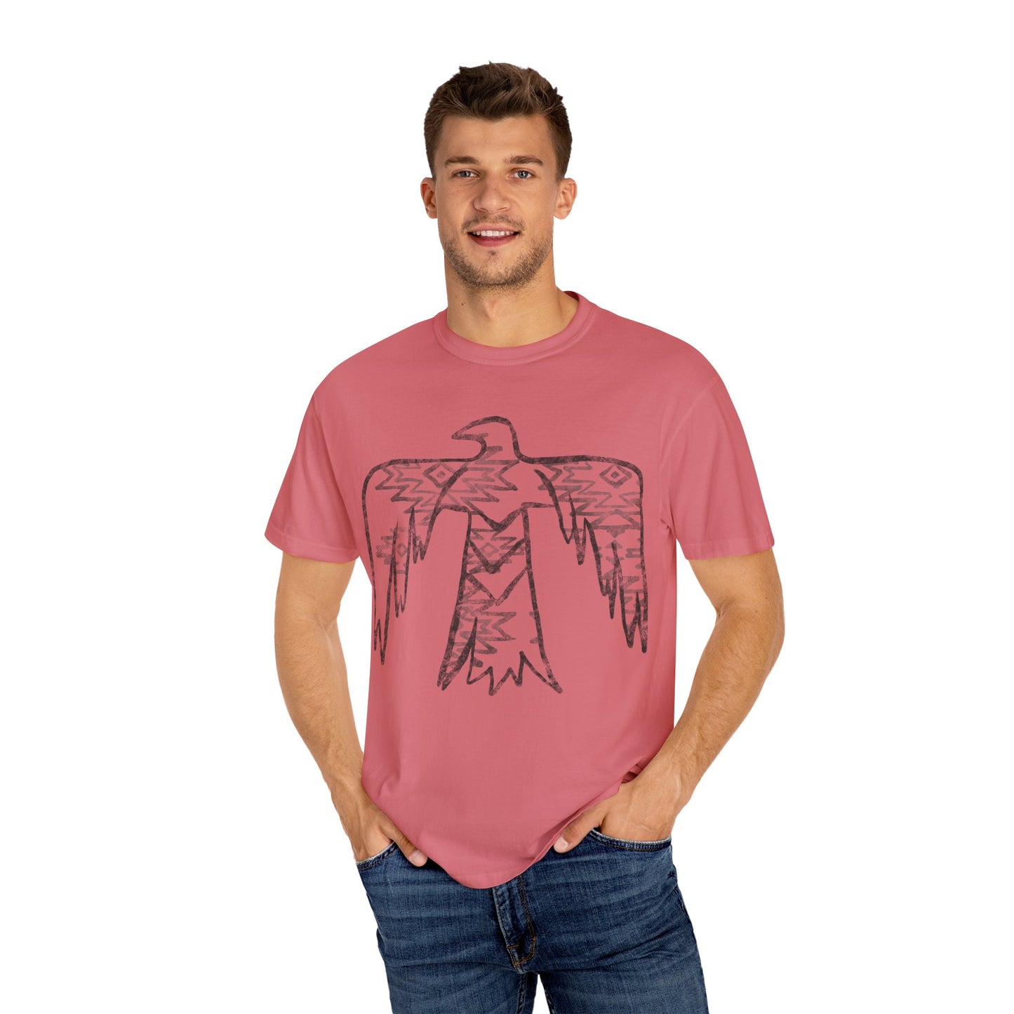 American Indian Thunderbird Grunge Unisex Garment-Dyed T-Shirt with Artistic Design, Casual Wear, Boho Style,  Graphic Tee, Eco-Friendly Fashion, Unique Gift For Her