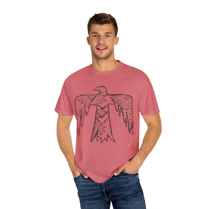American Indian Thunderbird Grunge Unisex Garment-Dyed T-Shirt with Artistic Design, Casual Wear, Boho Style,  Graphic Tee, Eco-Friendly Fashion, Unique Gift For Her