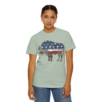 Distressed Graphic American Buffalo T-Shirt, Patriotic Tee, Unisex Graphic Shirt, 4th of July, Red White and Blue, Fourth of July,  Different colors
