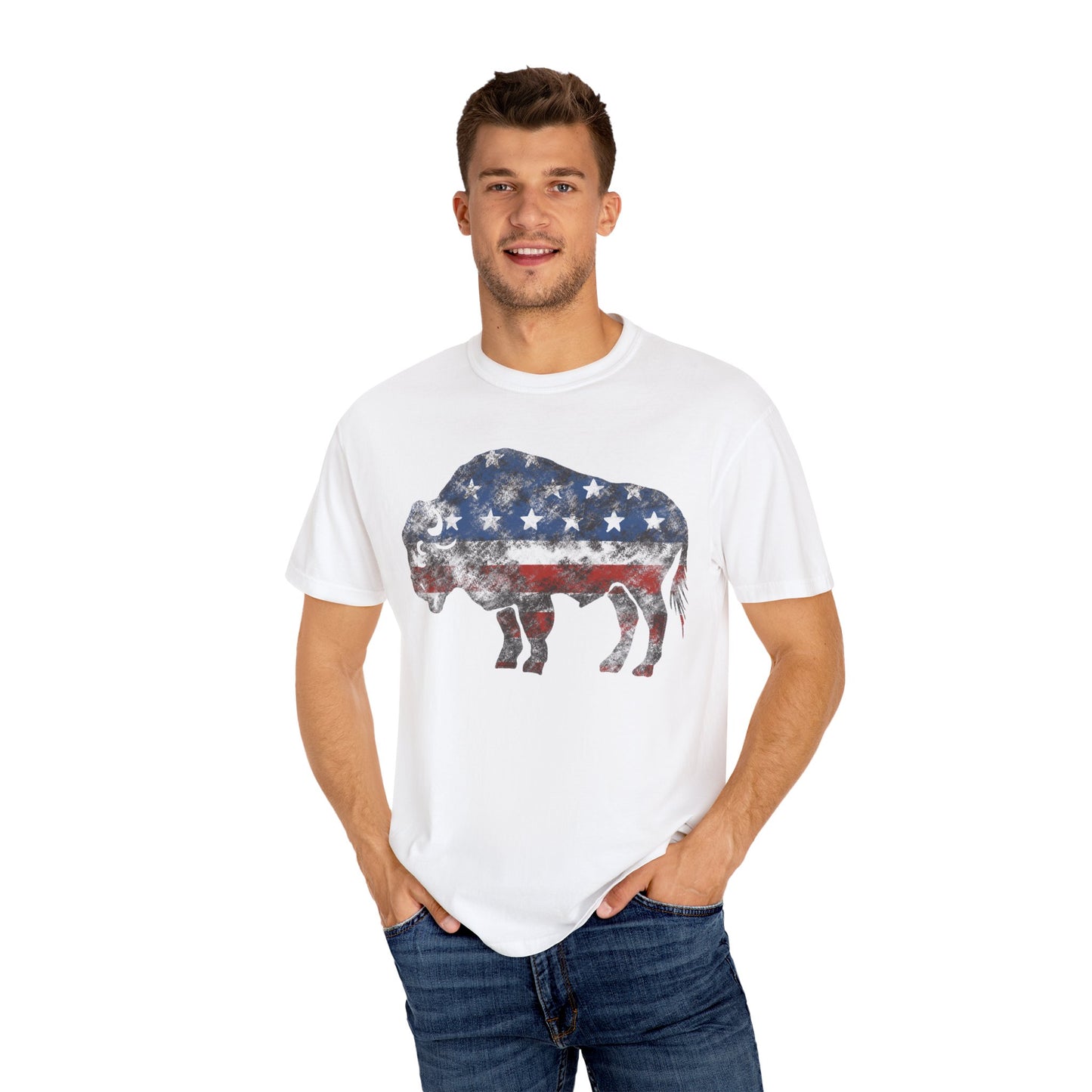 Distressed Graphic American Buffalo T-Shirt, Patriotic Tee, Unisex Graphic Shirt, 4th of July, Red White and Blue, Fourth of July,  Different colors