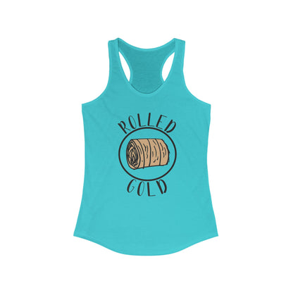 Hay Season Is Here ..Rolled Gold Racerback Tank | Fun Graphic Tees, Women's Activewear, Summer Fashion, Gift for Her, Farm Wife, Tractor, Hay Bale, Cattle
