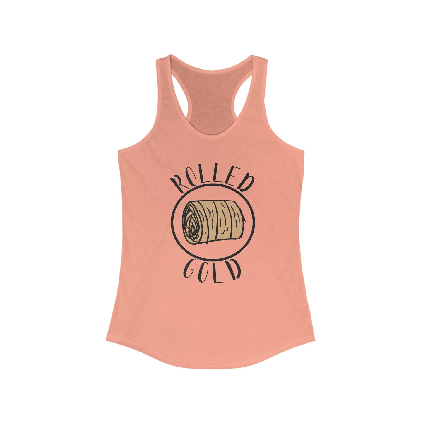 Hay Season Is Here ..Rolled Gold Racerback Tank | Fun Graphic Tees, Women's Activewear, Summer Fashion, Gift for Her, Farm Wife, Tractor, Hay Bale, Cattle