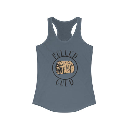 Hay Season Is Here ..Rolled Gold Racerback Tank | Fun Graphic Tees, Women's Activewear, Summer Fashion, Gift for Her, Farm Wife, Tractor, Hay Bale, Cattle