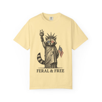 Feral & Free Unisex T-Shirt - Feral Raccoon Design, 4th of July Feral Tee, 4th of July Tshirt, Independence Day, Statue of Liberty Tshirt, Red White and Blue, Fireworks
