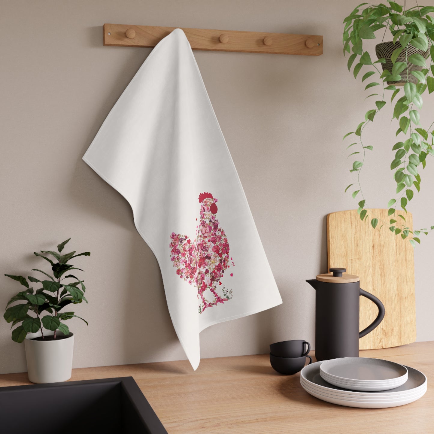 Charming Floral Chicken Tea Towels | Kitchen Decor, Farmhouse Style, Gift for Home Chef, Housewarming, Spring Decor Rooster Towel, Chicken Kitchen