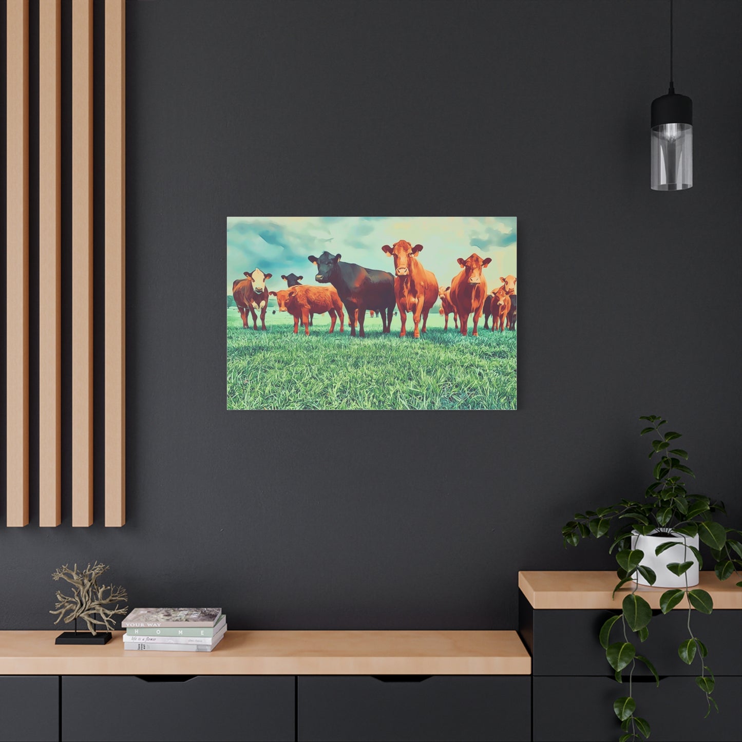 Original Farm Angus Black And Red Farm Rustic Farmhouse Canvas Art Print, Cow Wall Decor, Country Home Decor,Farmhouse Wall Art