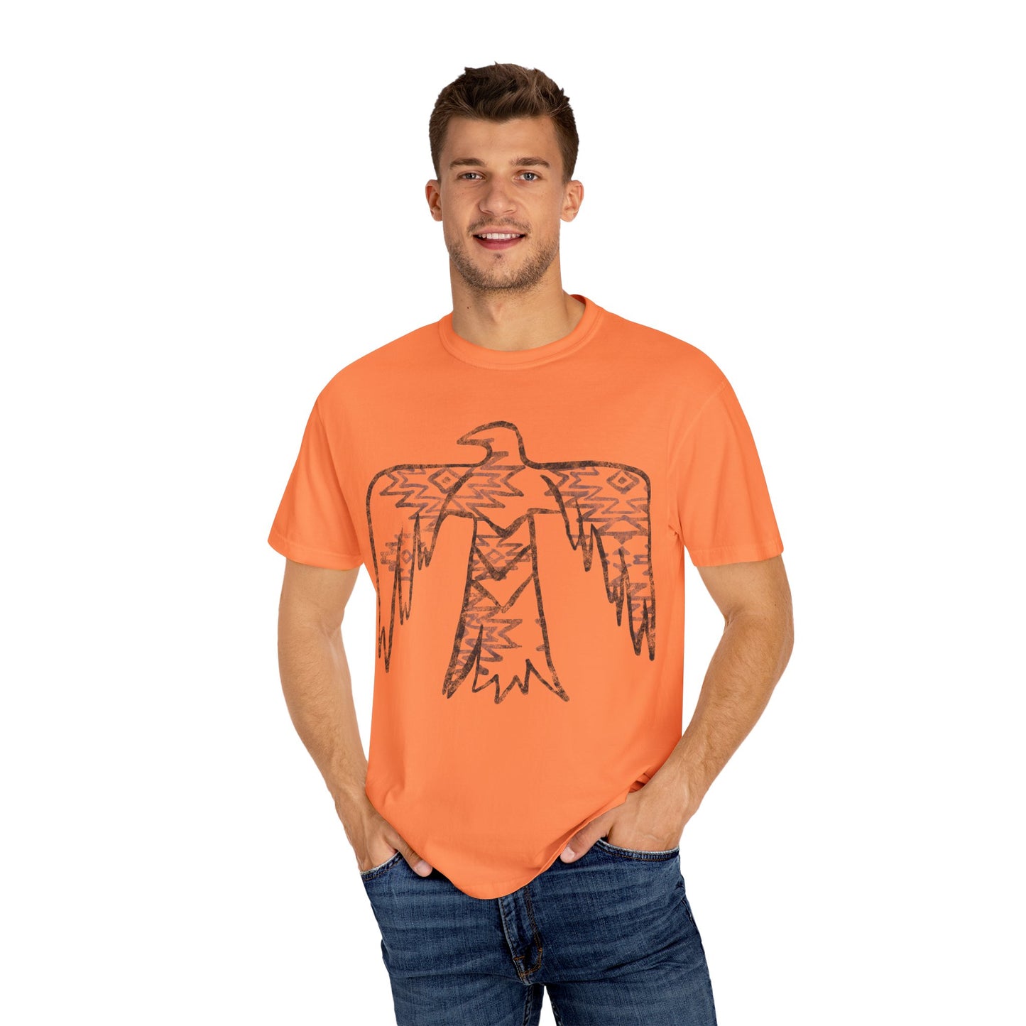 American Indian Thunderbird Grunge Unisex Garment-Dyed T-Shirt with Artistic Design, Casual Wear, Boho Style,  Graphic Tee, Eco-Friendly Fashion, Unique Gift For Her