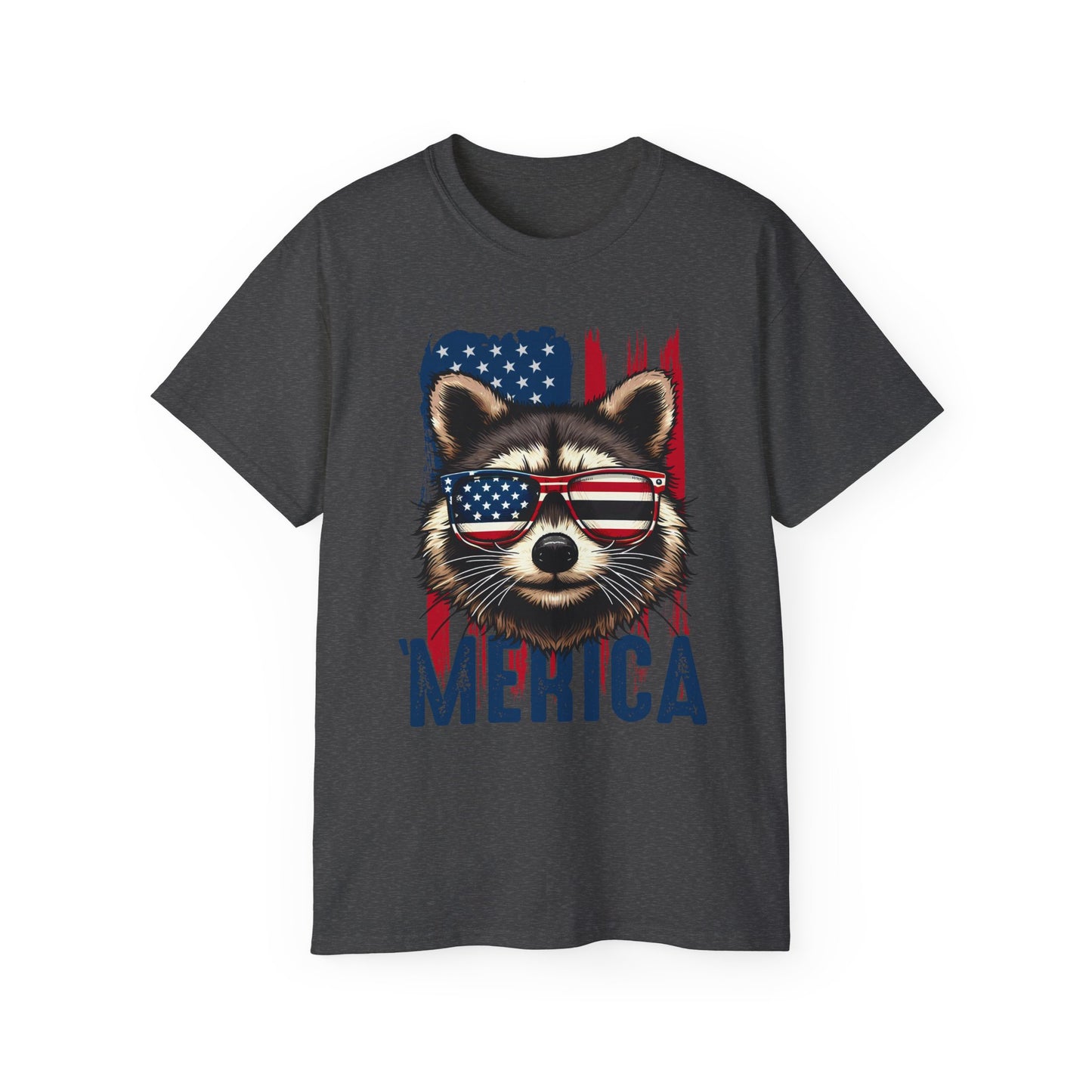Feral Merica'  Raccoon Tee - Unisex Cotton T-Shirt for 4th of July, Independence Day Tee, Fourth of July, July 4th Tshirt, American Flag, Patriotic Tee