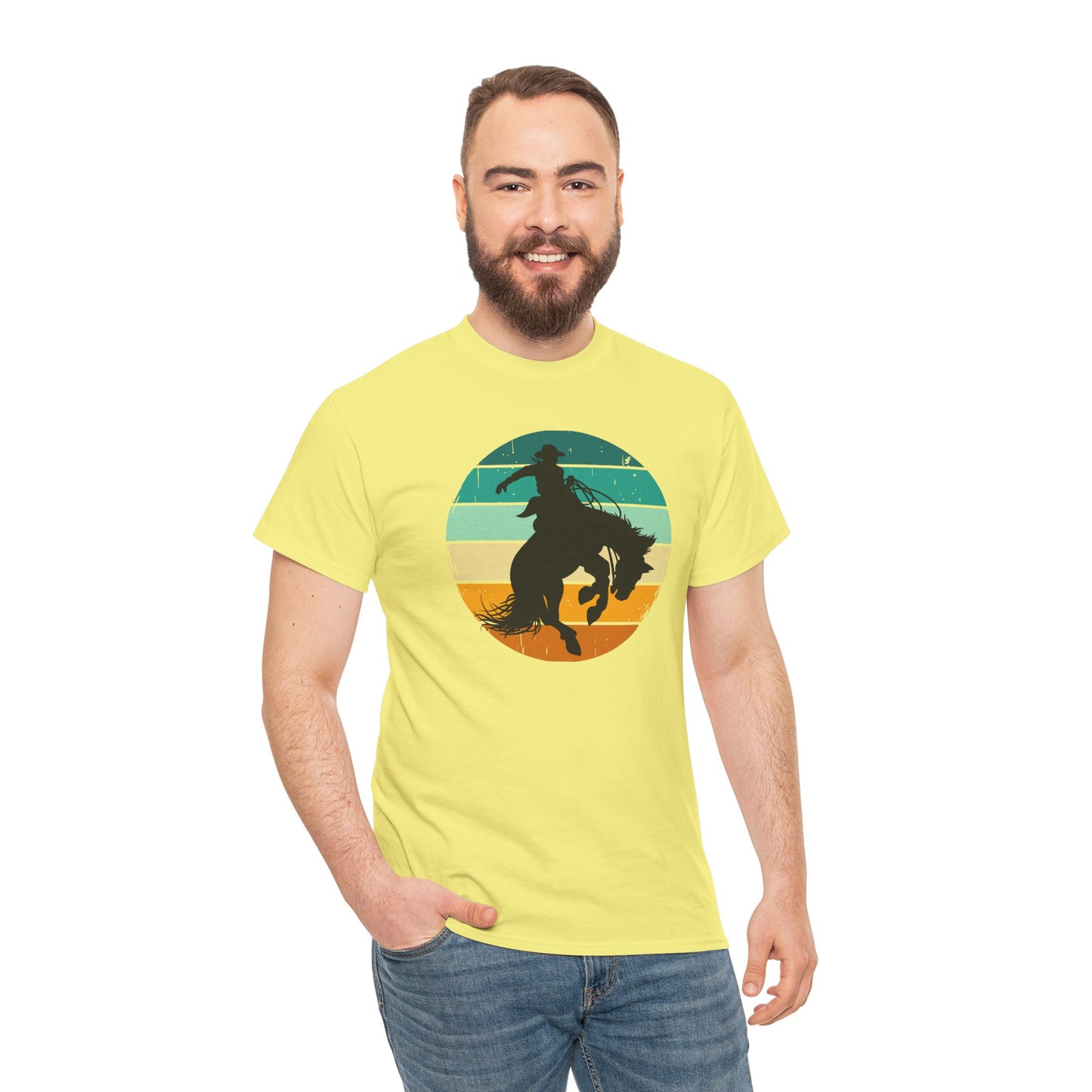 Ride It! Retro Cowboy Unisex Heavy Cotton Tee Rodeo, Honky Tonk,  Concert, County Fair -Great Layering Tee.  8 Great Colors to Choose From