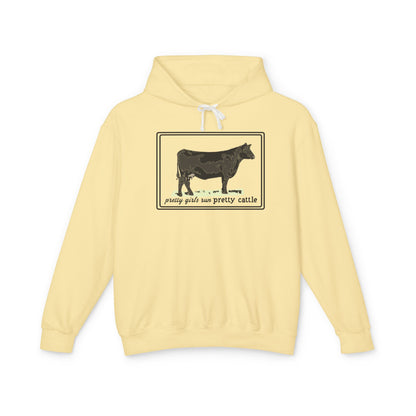New Pretty Girls Run Pretty Cattle Comfort Colors Lightweight Hooded Sweatshirt - Multiple Colors Available