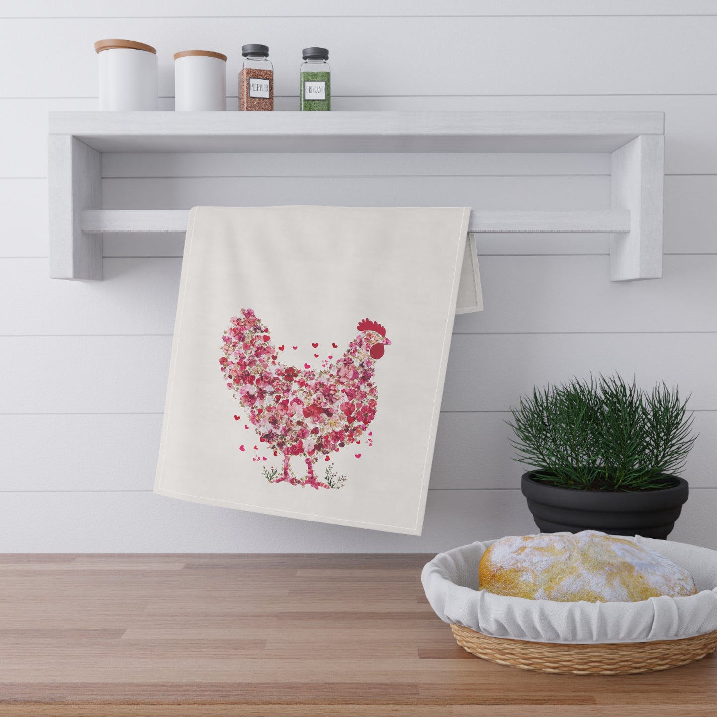 Charming Floral Chicken Tea Towels | Kitchen Decor, Farmhouse Style, Gift for Home Chef, Housewarming, Spring Decor Rooster Towel, Chicken Kitchen
