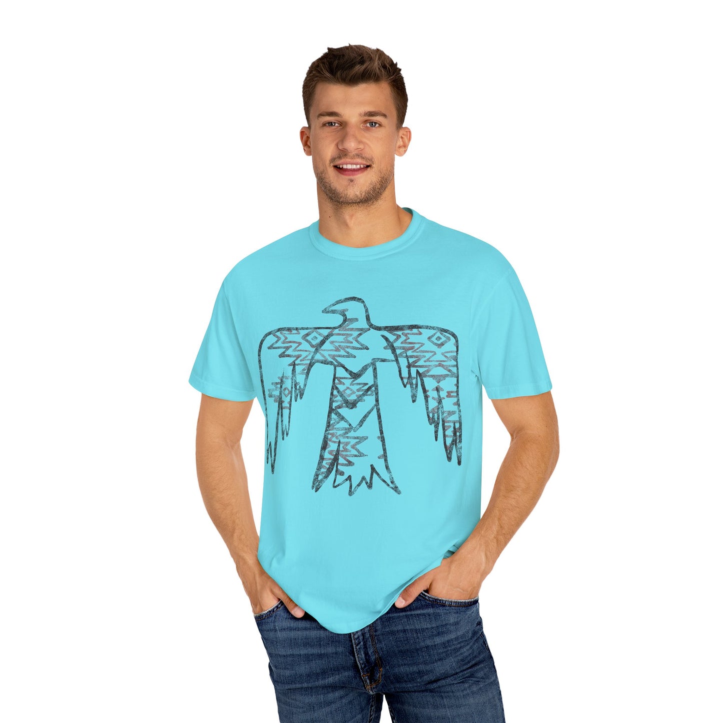 American Indian Thunderbird Grunge Unisex Garment-Dyed T-Shirt with Artistic Design, Casual Wear, Boho Style,  Graphic Tee, Eco-Friendly Fashion, Unique Gift For Her