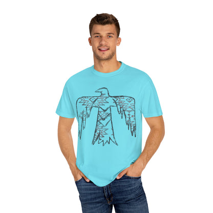 American Indian Thunderbird Grunge Unisex Garment-Dyed T-Shirt with Artistic Design, Casual Wear, Boho Style,  Graphic Tee, Eco-Friendly Fashion, Unique Gift For Her