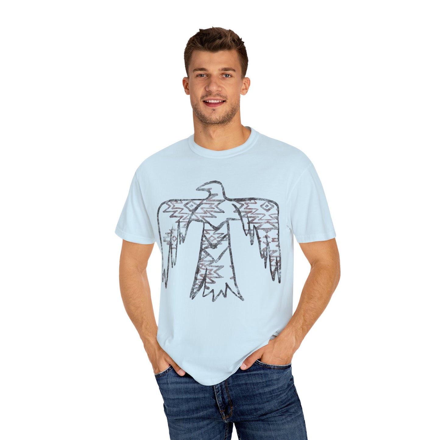 American Indian Thunderbird Grunge Unisex Garment-Dyed T-Shirt with Artistic Design, Casual Wear, Boho Style,  Graphic Tee, Eco-Friendly Fashion, Unique Gift For Her
