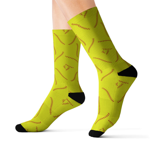 Softball Patterned Sublimation Socks | Fun Athletic Gifts | Sports Party Favors | Unique Socks for Athletes & Fans Softballworld Series, NCAA, Travel Ball, AAU