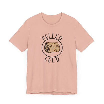 Hay Season Is Here.... Rolled Gold Tee - Fun  Jersey Tee for Farm Wives, Casual Wear, Tractors, Farm Mama, Cattle Feeding, Round Bales, Cattle, Cow
