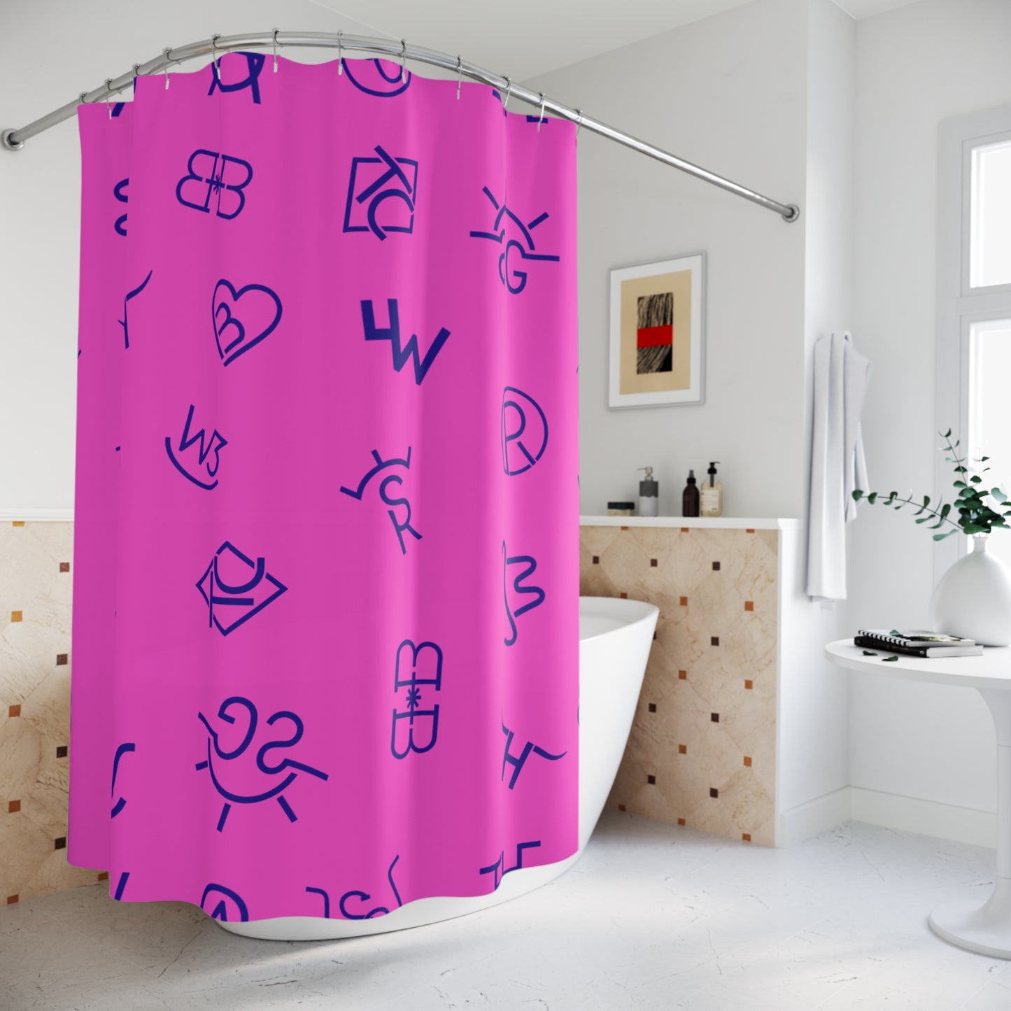 Cattle Brands Hot Pink and Blue Shower Curtain