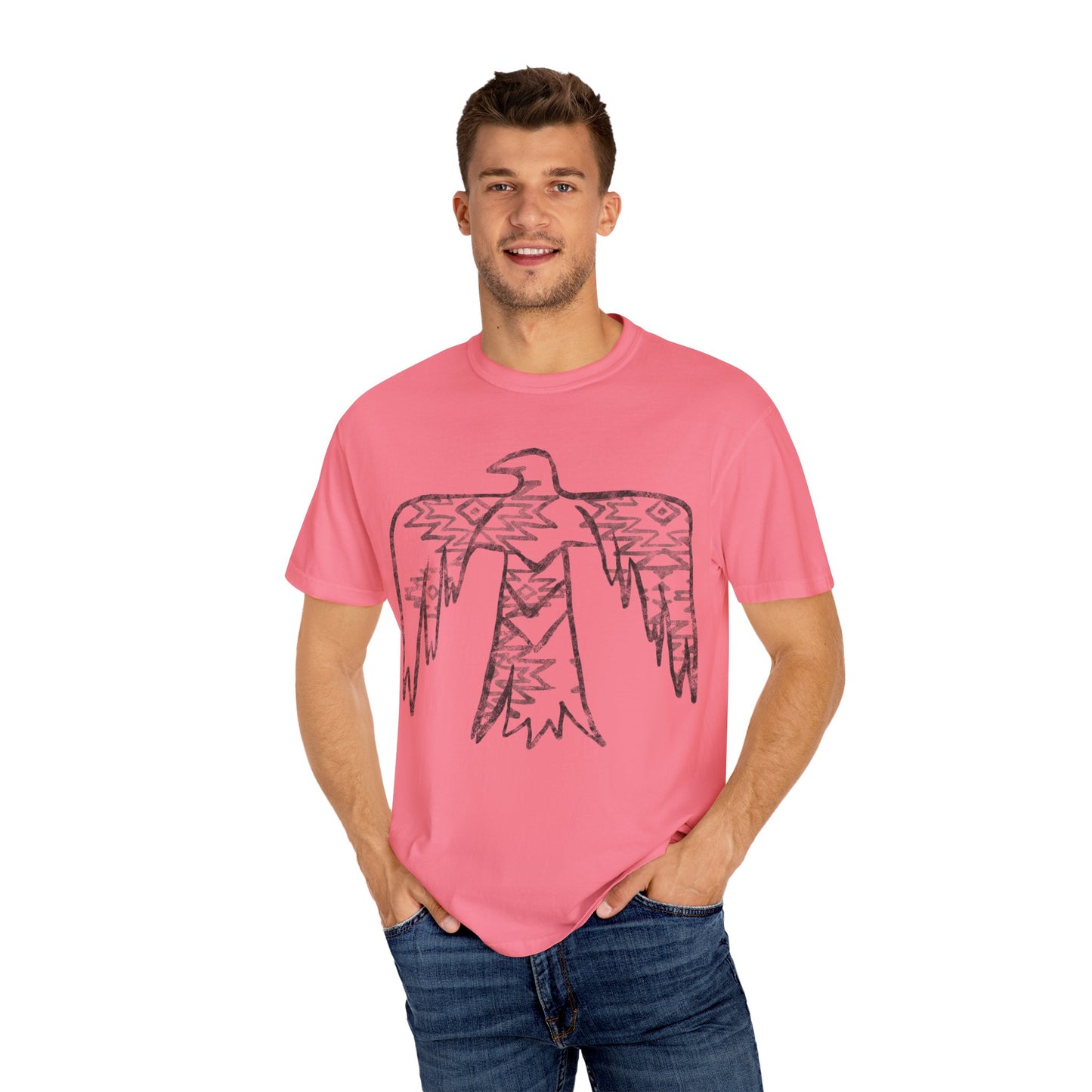 American Indian Thunderbird Grunge Unisex Garment-Dyed T-Shirt with Artistic Design, Casual Wear, Boho Style,  Graphic Tee, Eco-Friendly Fashion, Unique Gift For Her