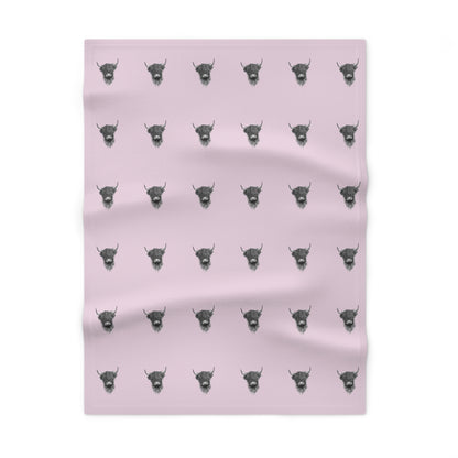 Whimsical Highland Cow Fleece Baby Blanket - Cute Farm Pattern, Nursery Decor, Baby Shower Gift, Swaddle Blanket,  Infant Blanket, Pink Girl