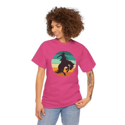 Ride It! Retro Cowboy Unisex Heavy Cotton Tee Rodeo, Honky Tonk,  Concert, County Fair -Great Layering Tee.  8 Great Colors to Choose From