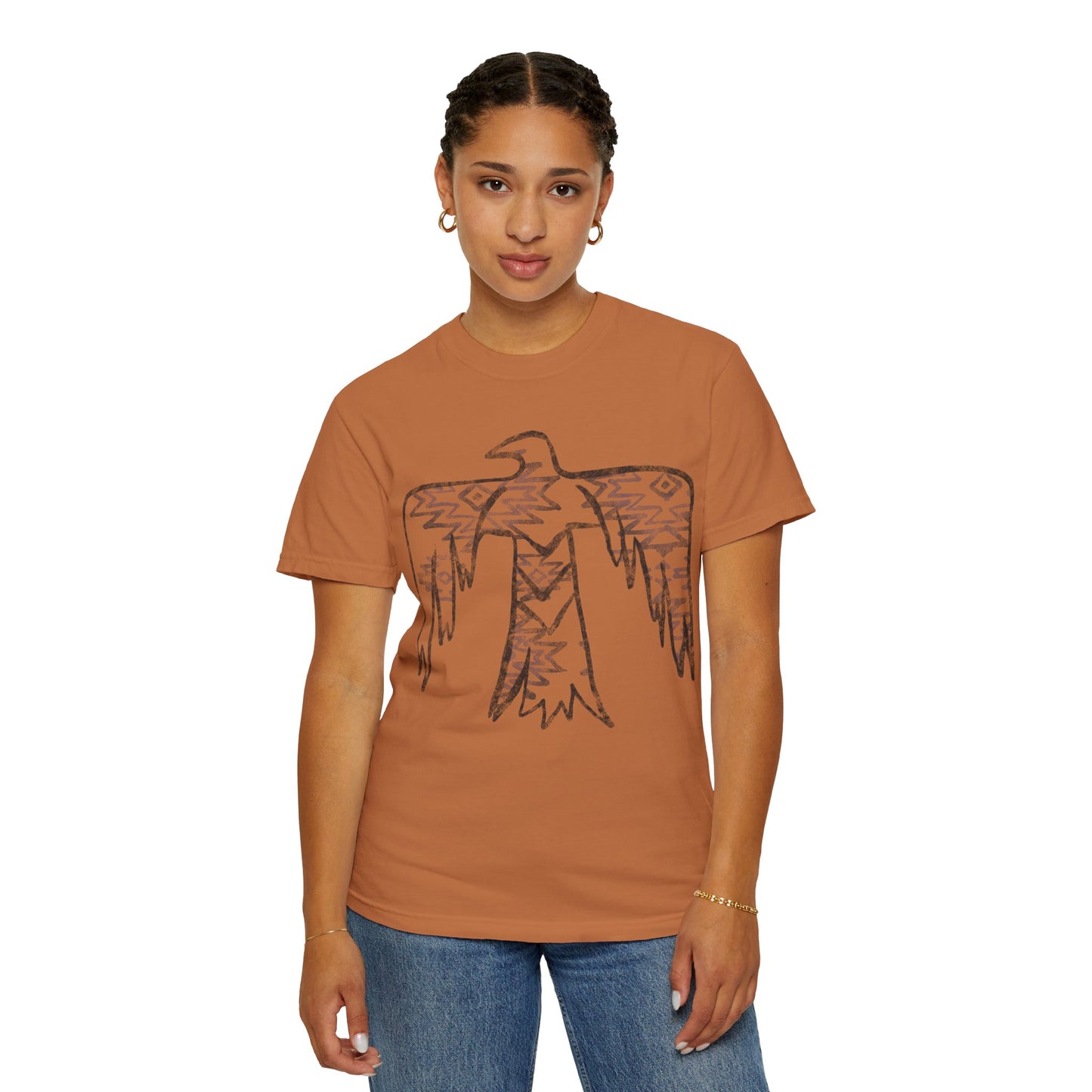 American Indian Thunderbird Grunge Unisex Garment-Dyed T-Shirt with Artistic Design, Casual Wear, Boho Style,  Graphic Tee, Eco-Friendly Fashion, Unique Gift For Her